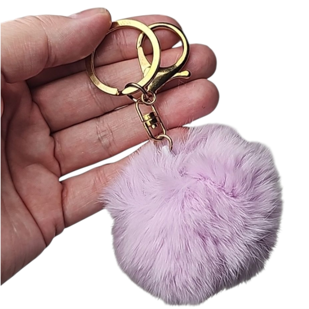 Lavender pom pom keychain